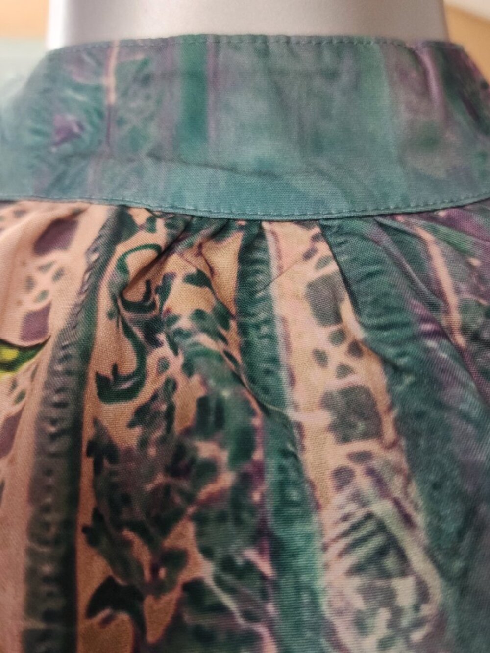 Romantic Botanical Print Kaftan Tunic Boho Baroque Floral Teal Mini Dress M - Picture 9 of 15